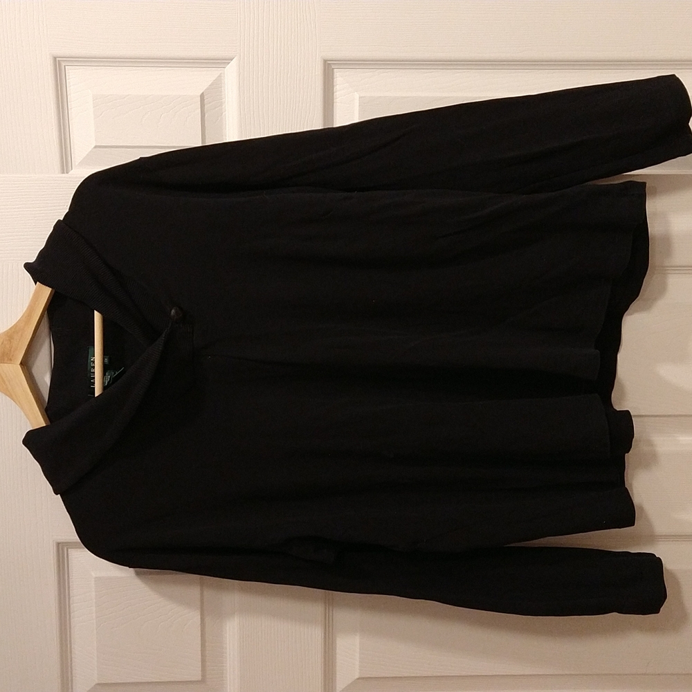 2x black Ralph Lauren sweater with nice neck button accent